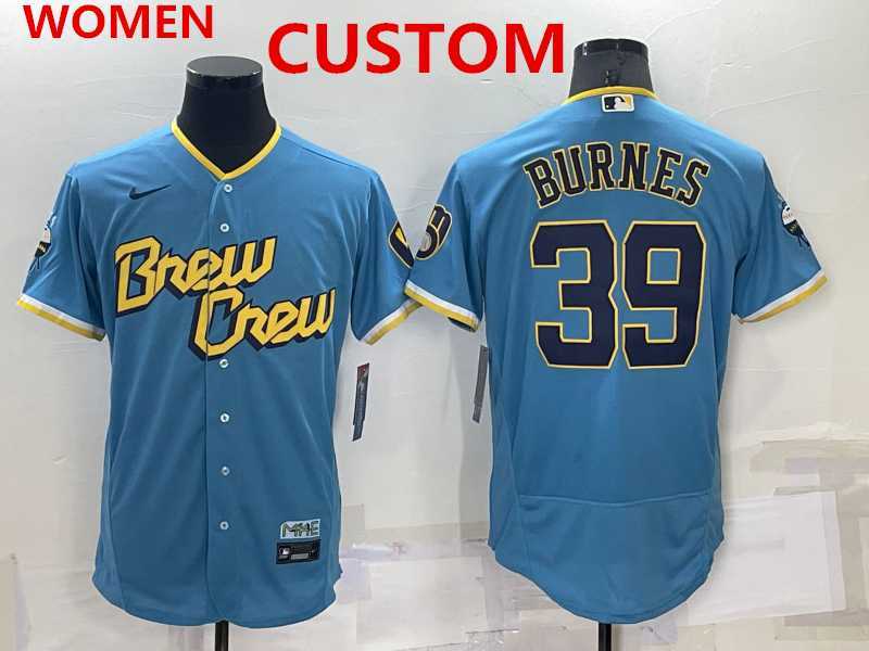 Womens Milwaukee Brewers Custom Blue 2022 City Connect Flex Base Stitched Jersey